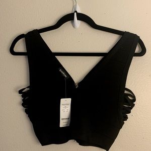 NWT BEBE Crop Top Cropped Stretch Leanne Lace Up S